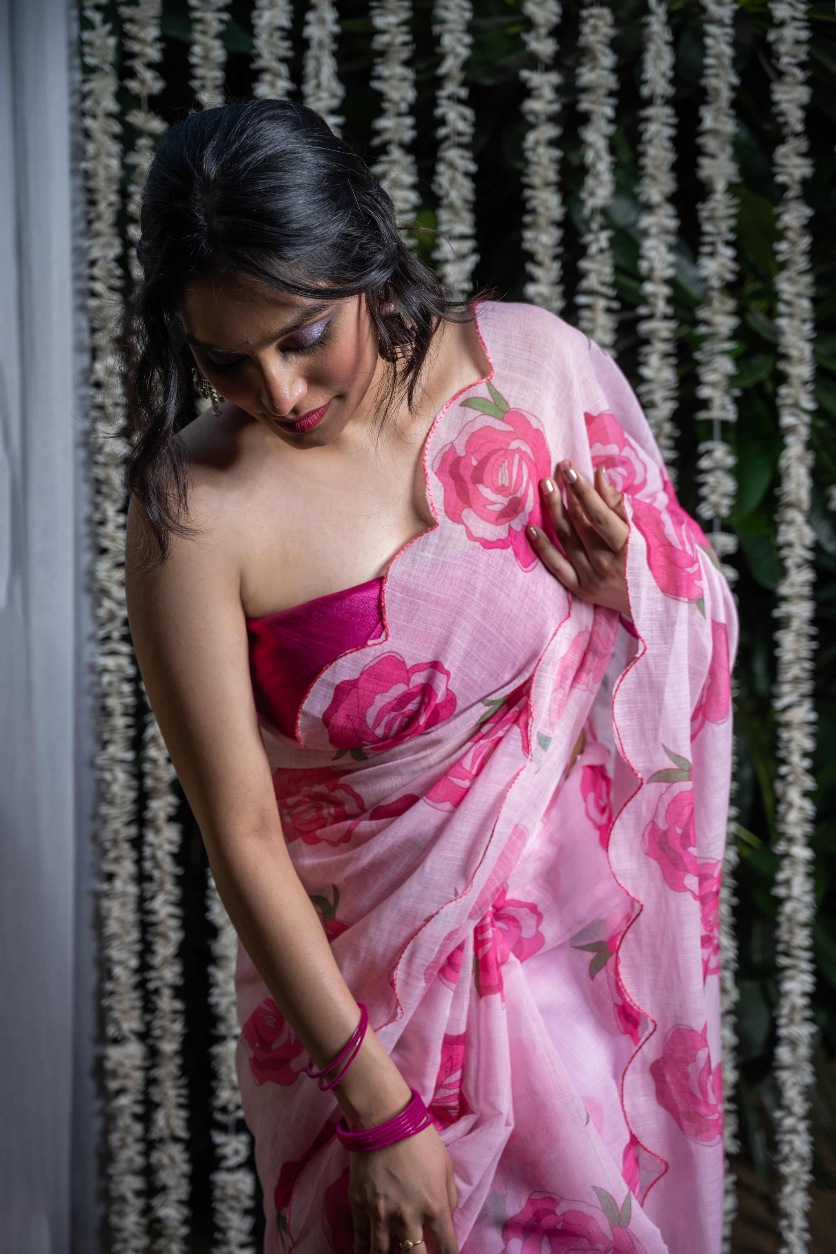 Blush Rose Garden Kota Silk Saree