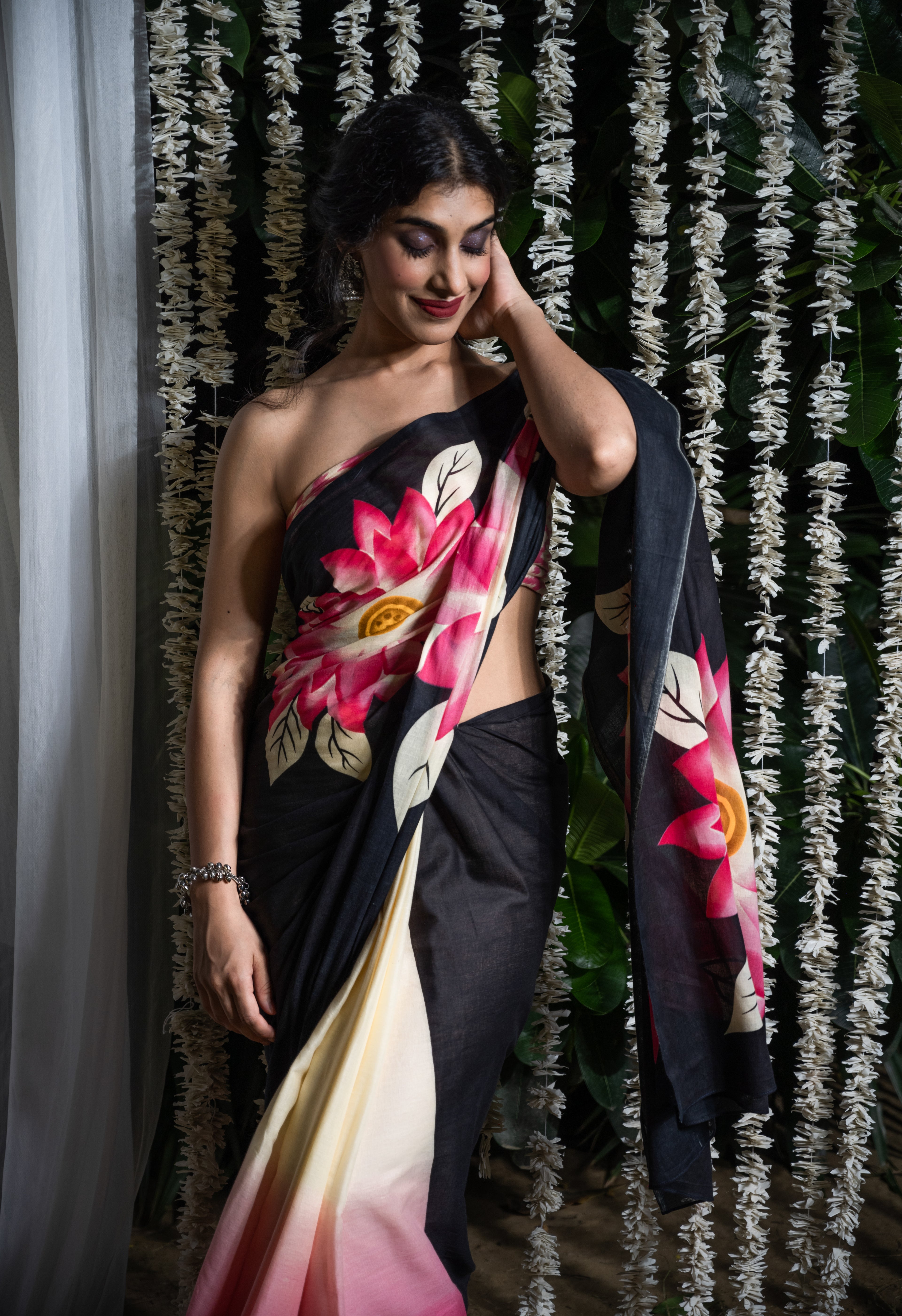 Midnight Lotus Cotton Saree