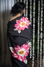 Midnight Lotus Cotton Saree