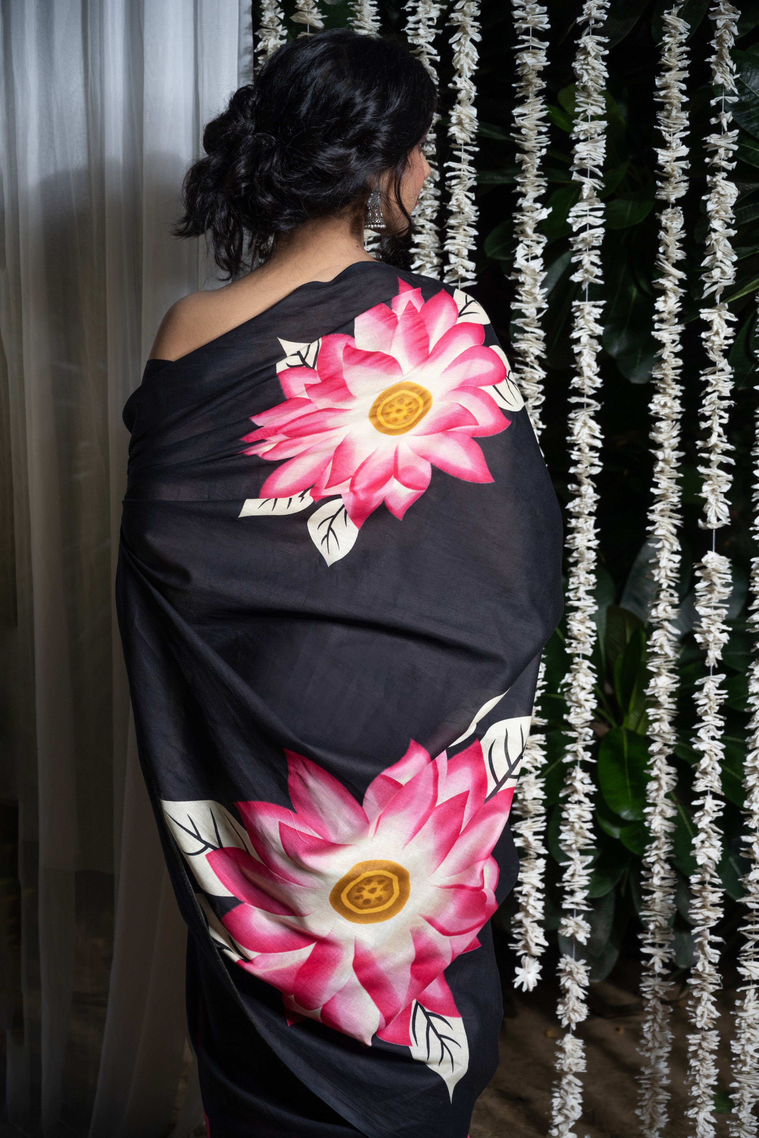 Midnight Lotus Cotton Saree