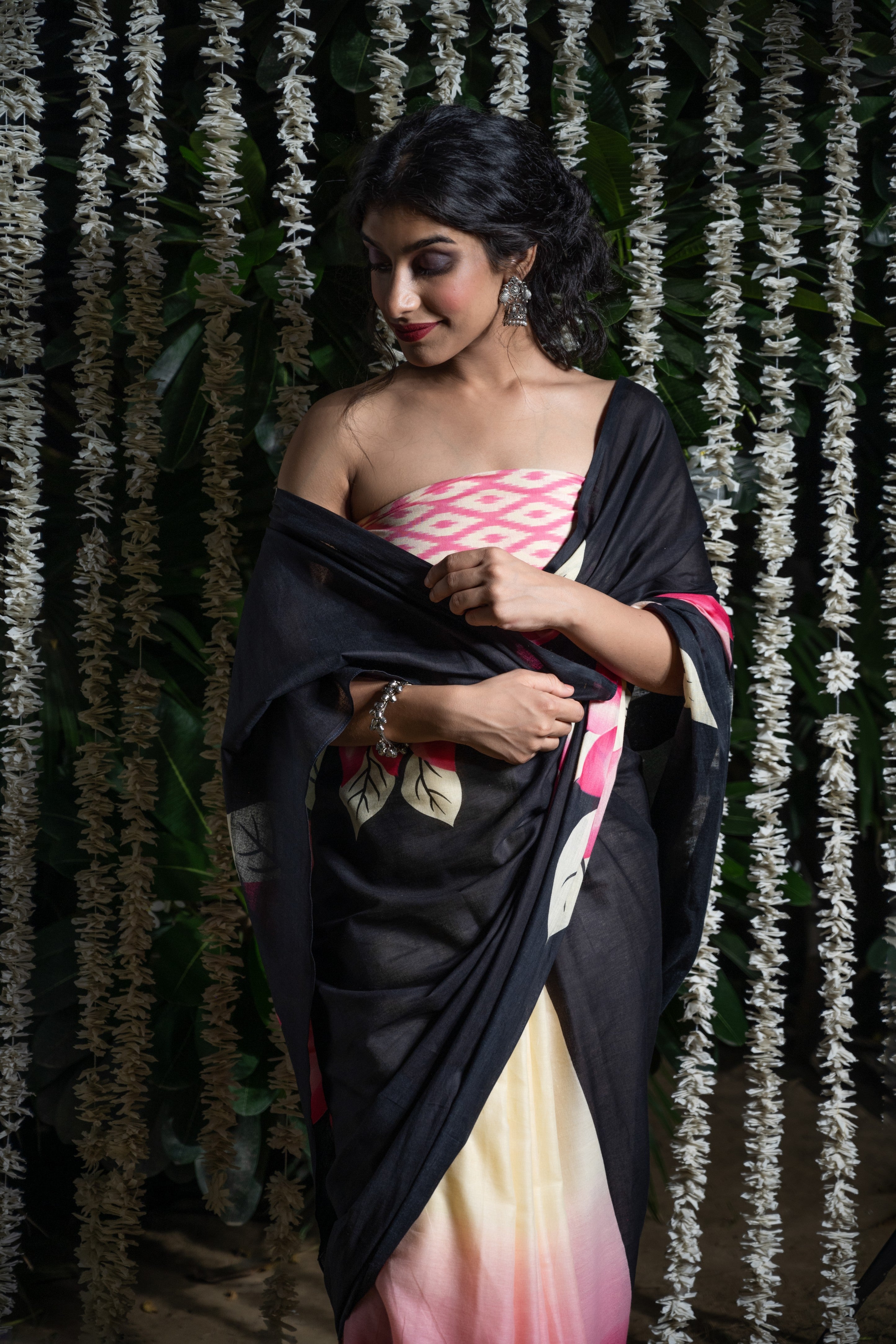 Midnight Lotus Cotton Saree