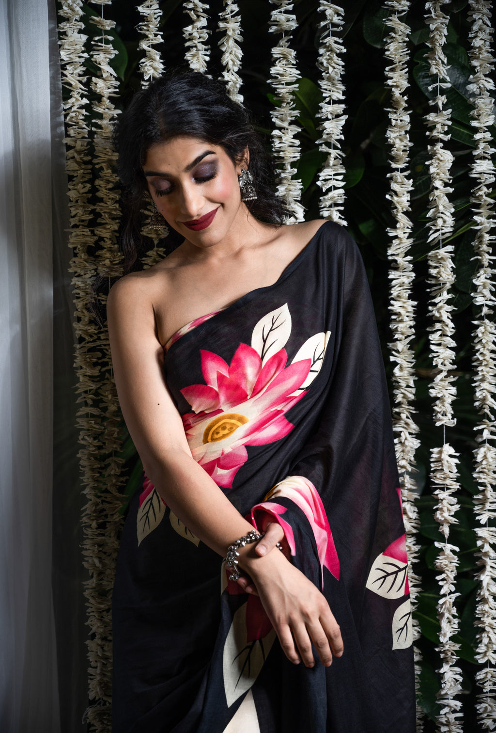 Midnight Lotus Cotton Saree