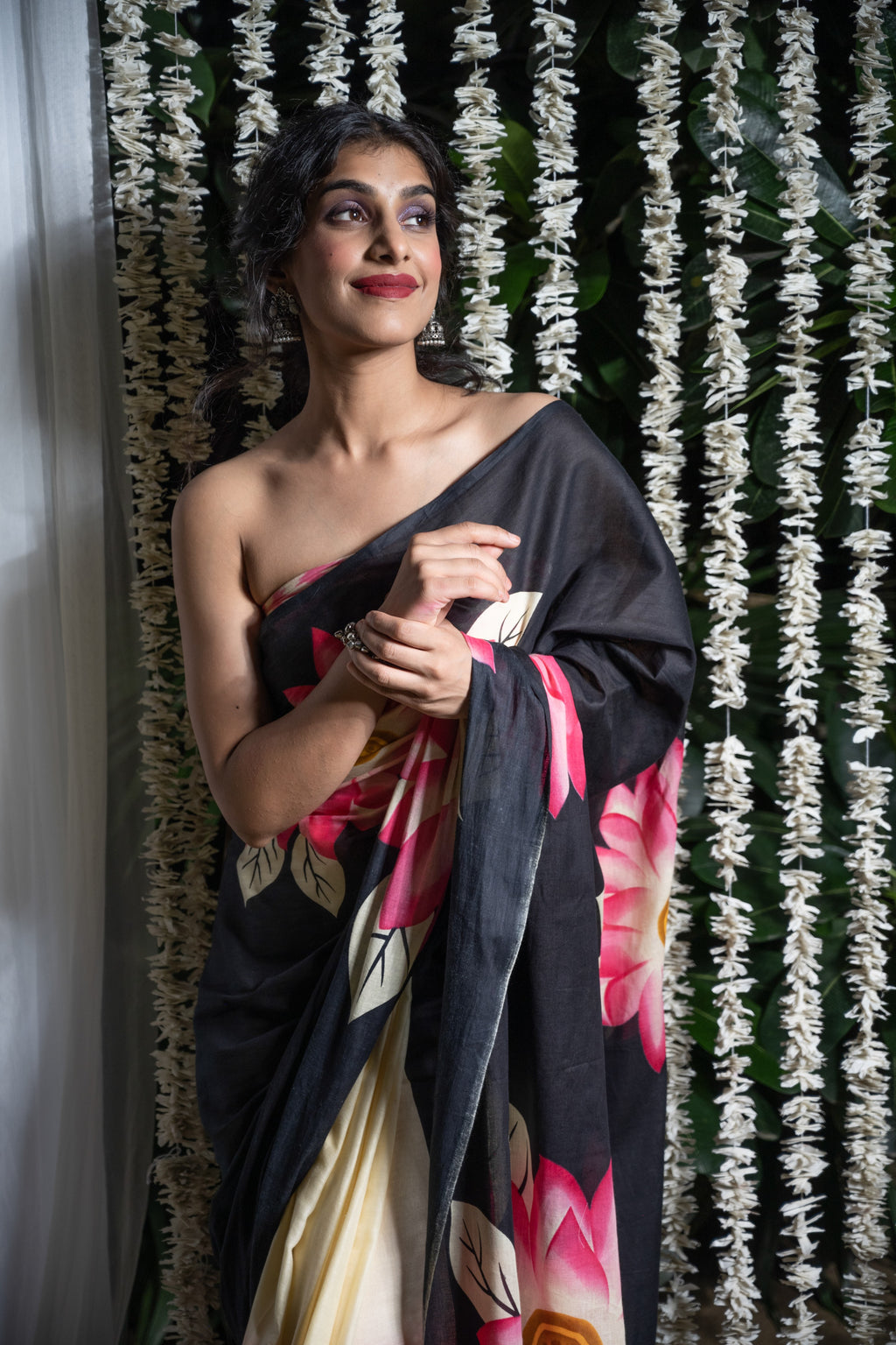 Midnight Lotus Cotton Saree