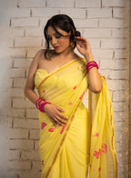 Yellow Lotus Cotton Saree