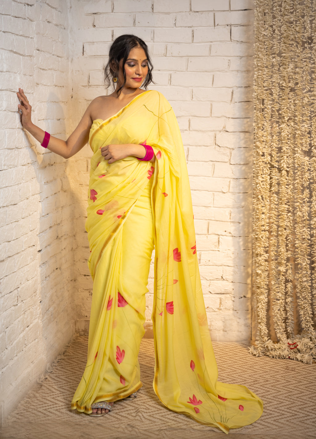 Yellow Lotus Cotton Saree