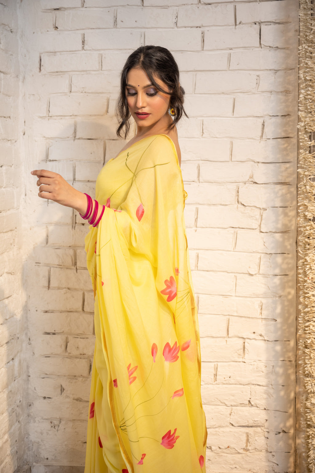 Yellow Lotus Cotton Saree