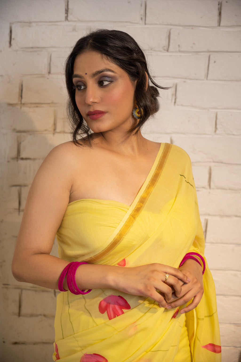 Yellow Lotus Cotton Saree