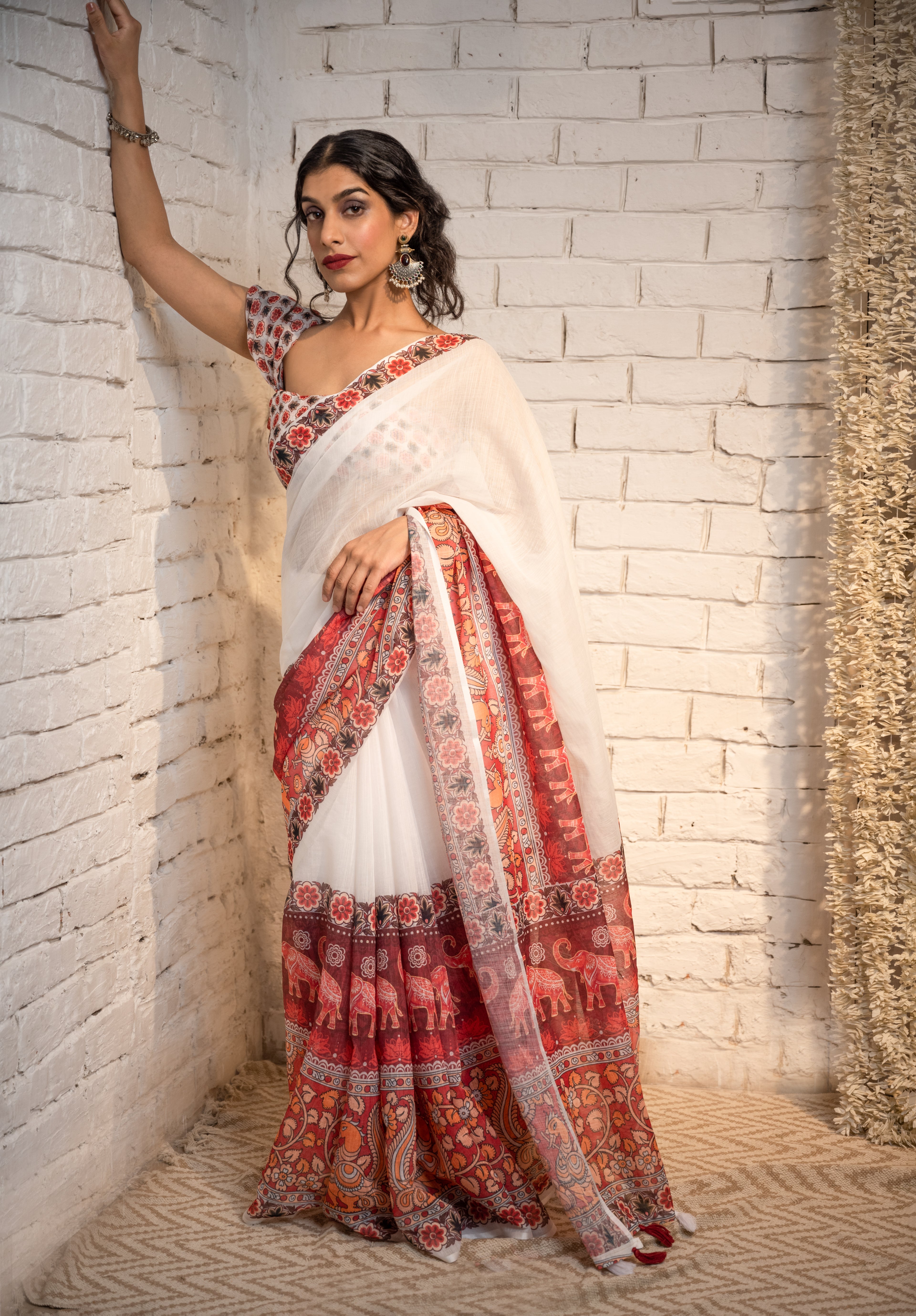 Ivory Heritage Border Cotton Saree