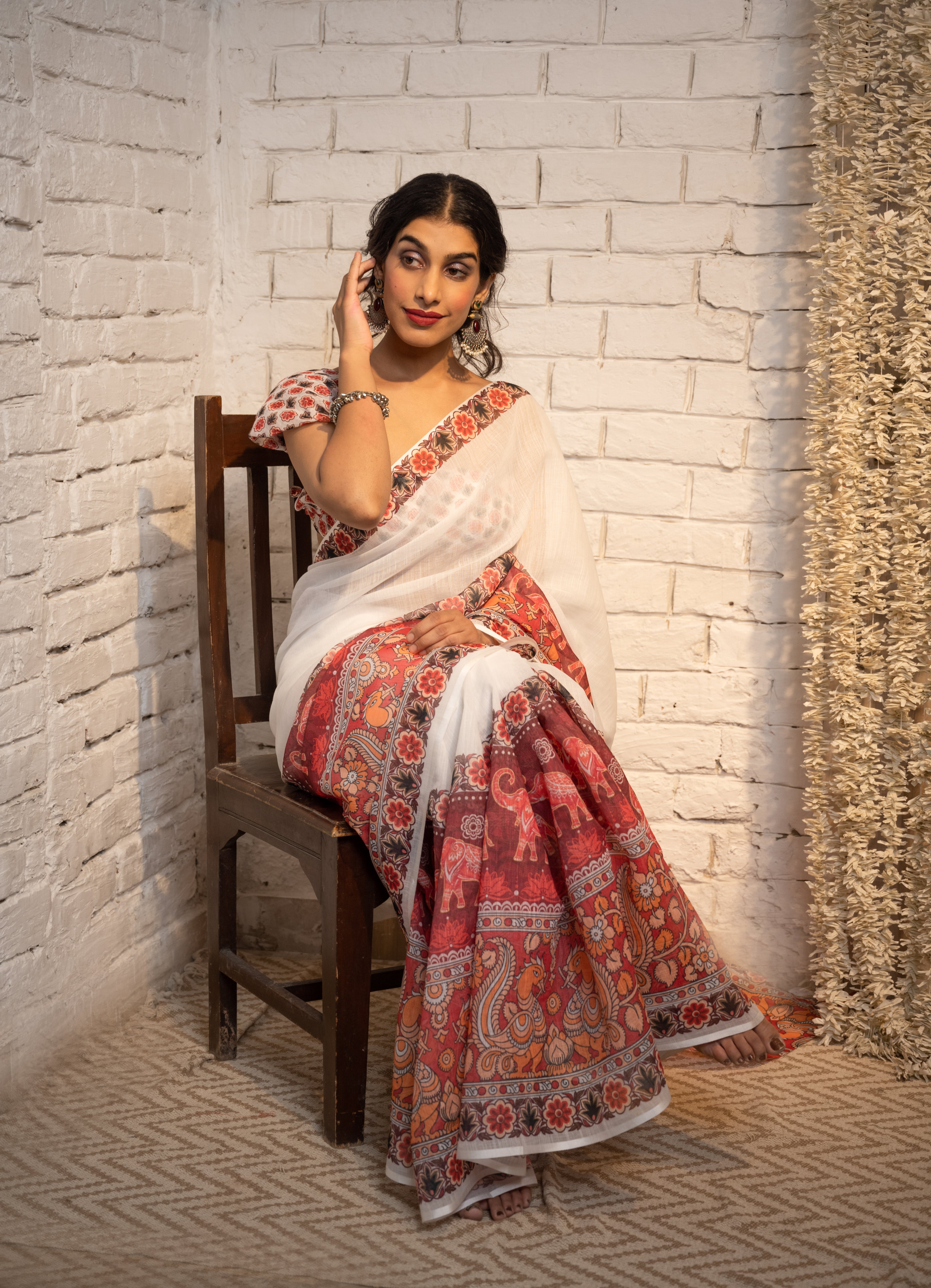 Ivory Heritage Border Cotton Saree
