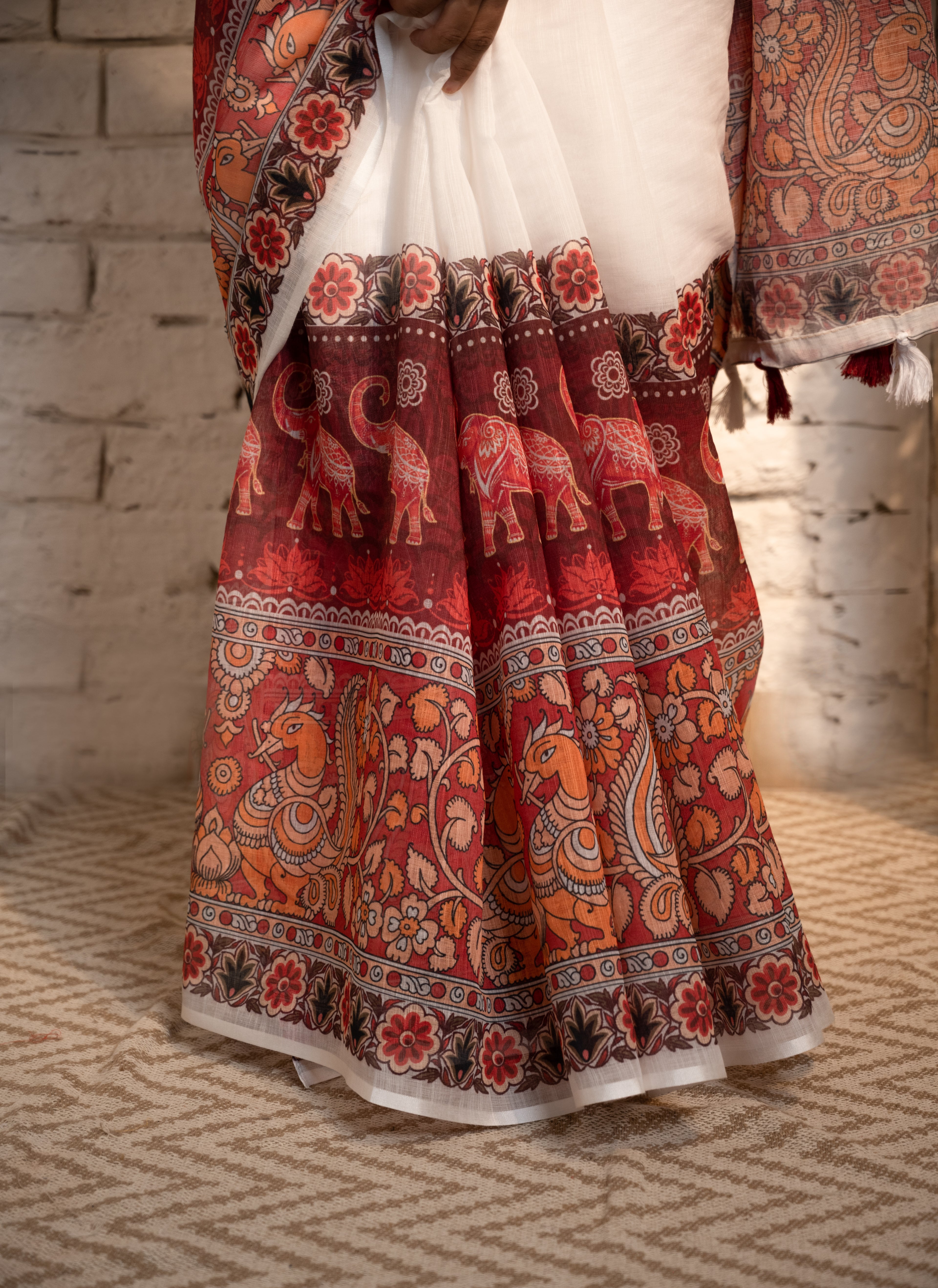 Ivory Heritage Border Cotton Saree