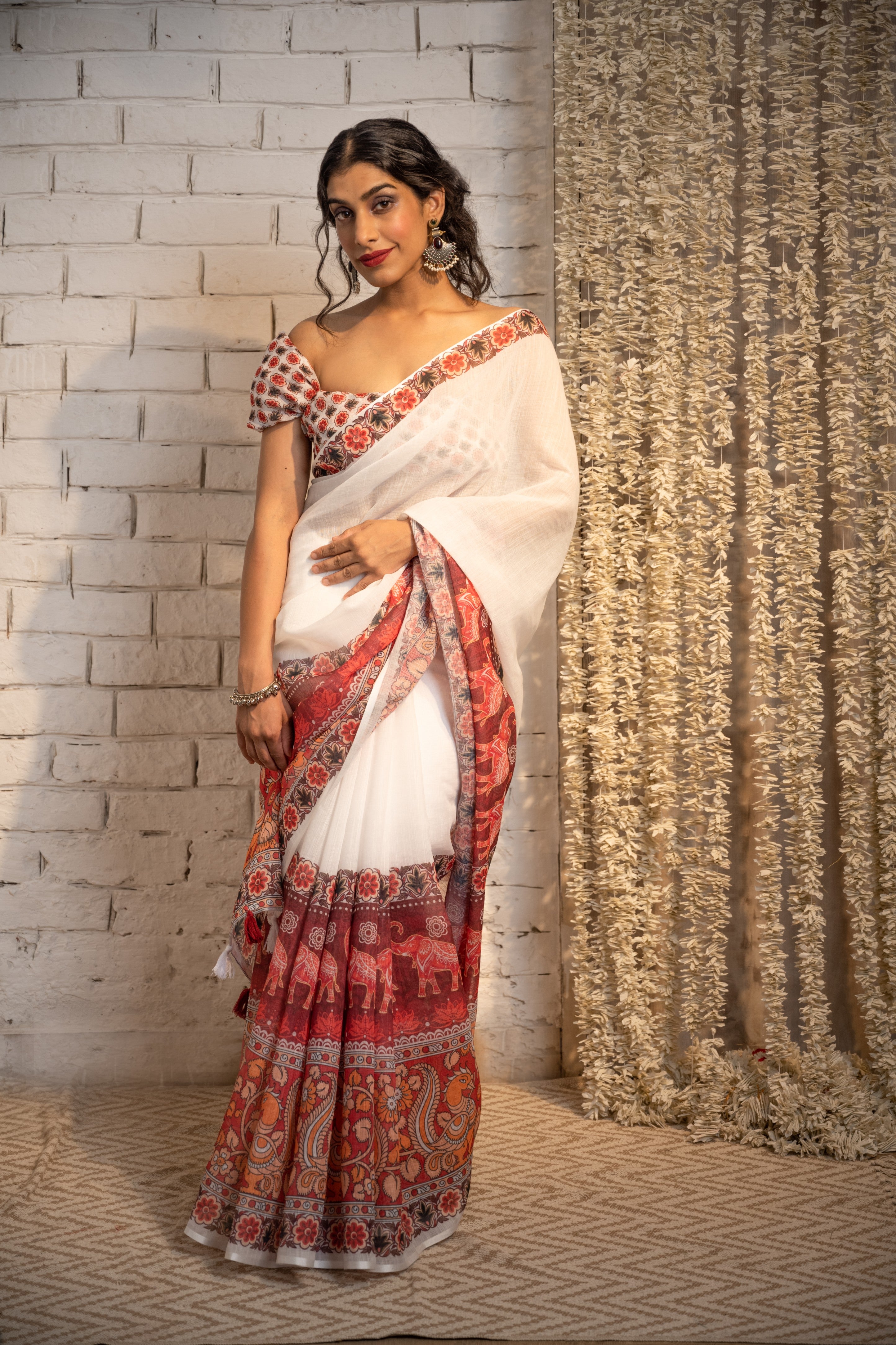 Ivory Heritage Border Cotton Saree