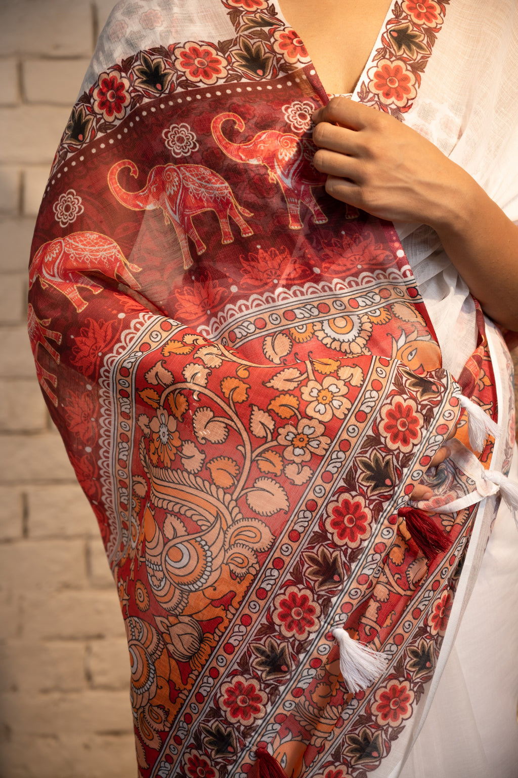 Ivory Heritage Border Cotton Saree