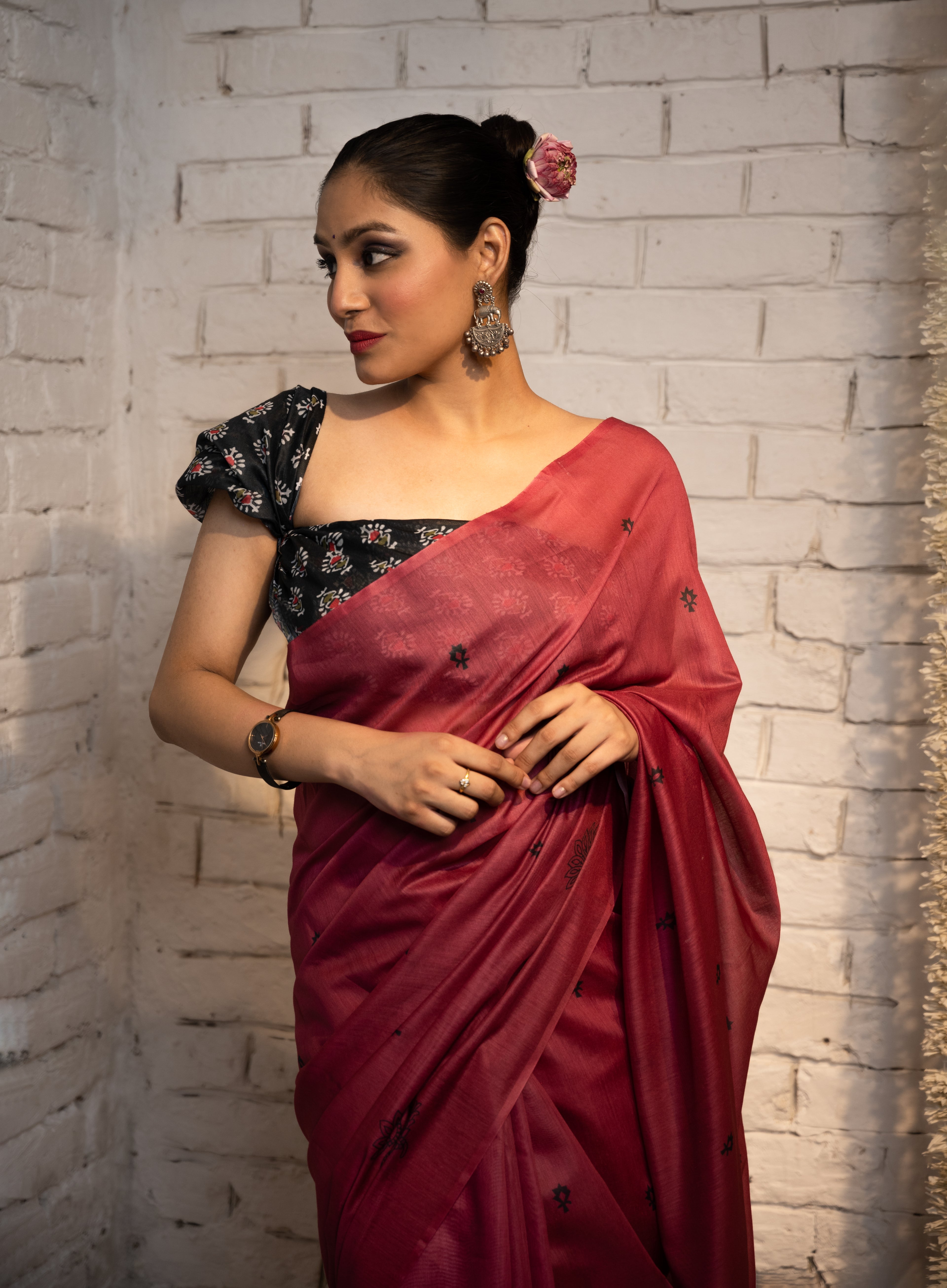 Rosewood Grace Chanderi Saree