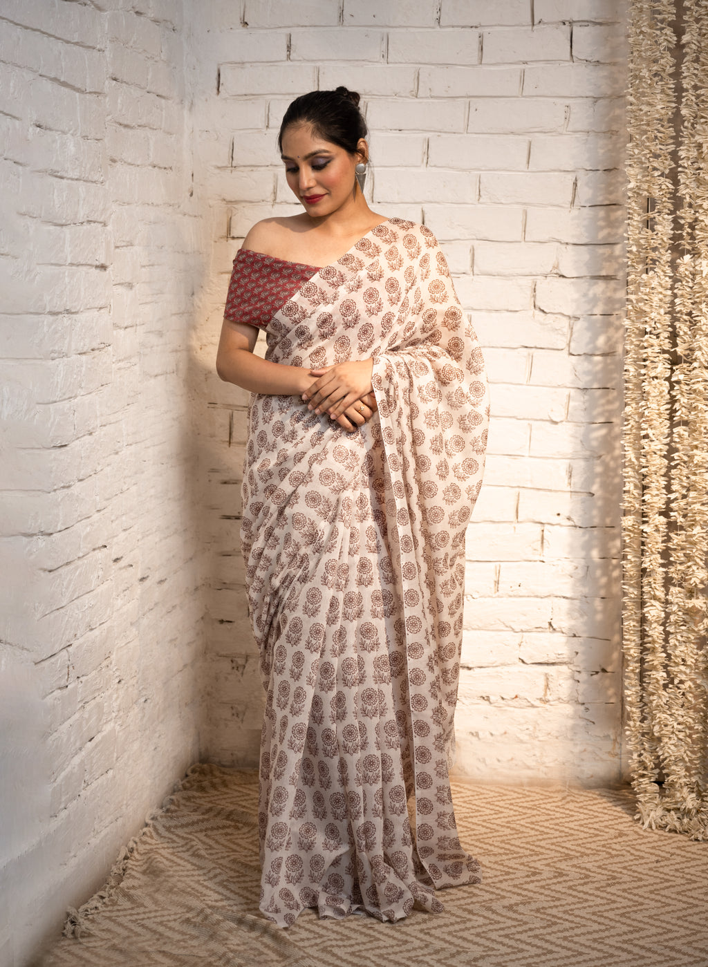 Ivory Blossom Cotton Saree