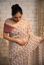 Ivory Blossom Cotton Saree