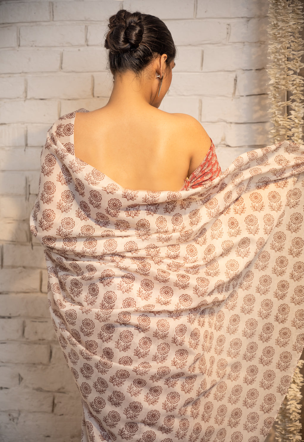 Ivory Blossom Cotton Saree