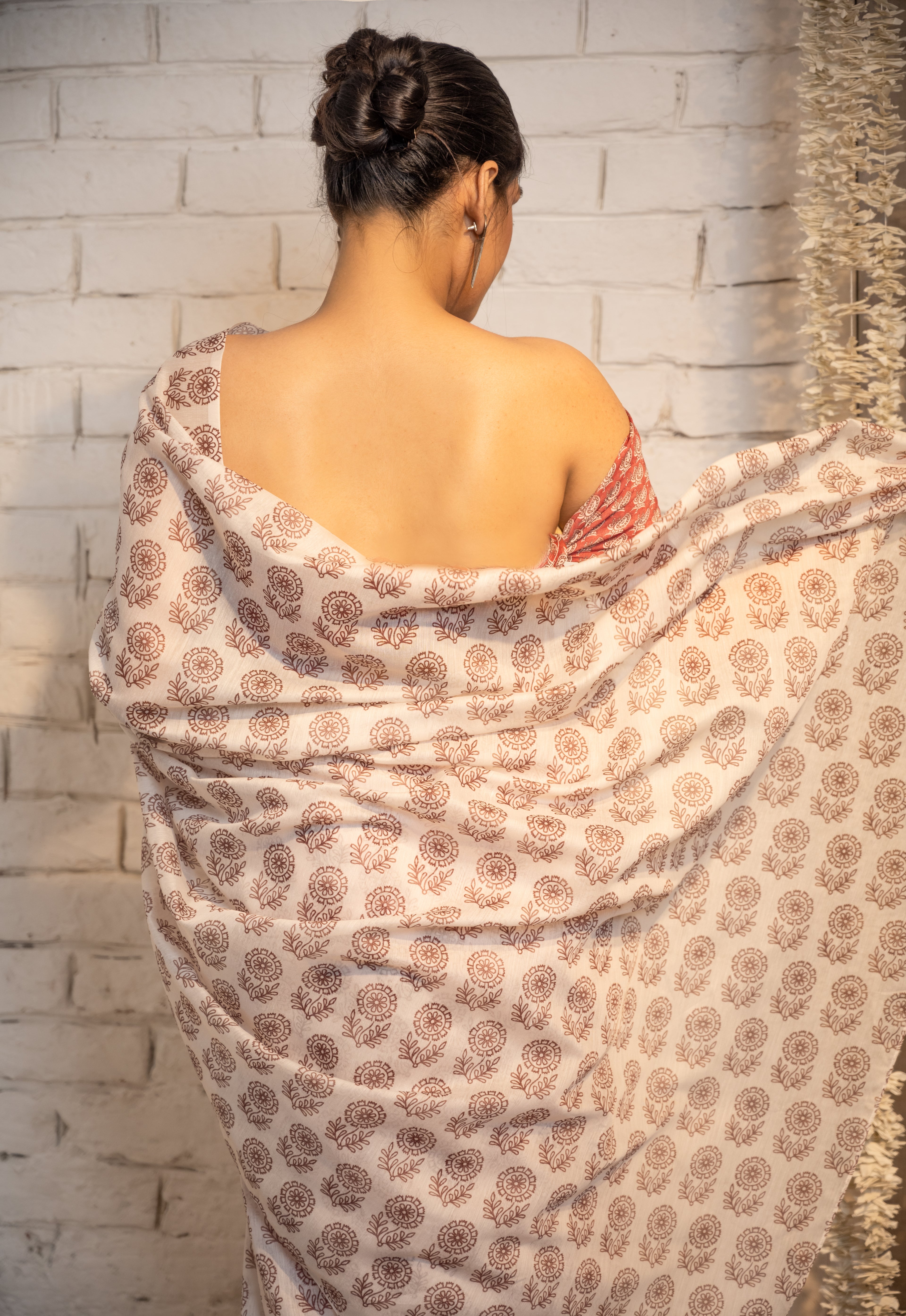 Ivory Blossom Cotton Saree