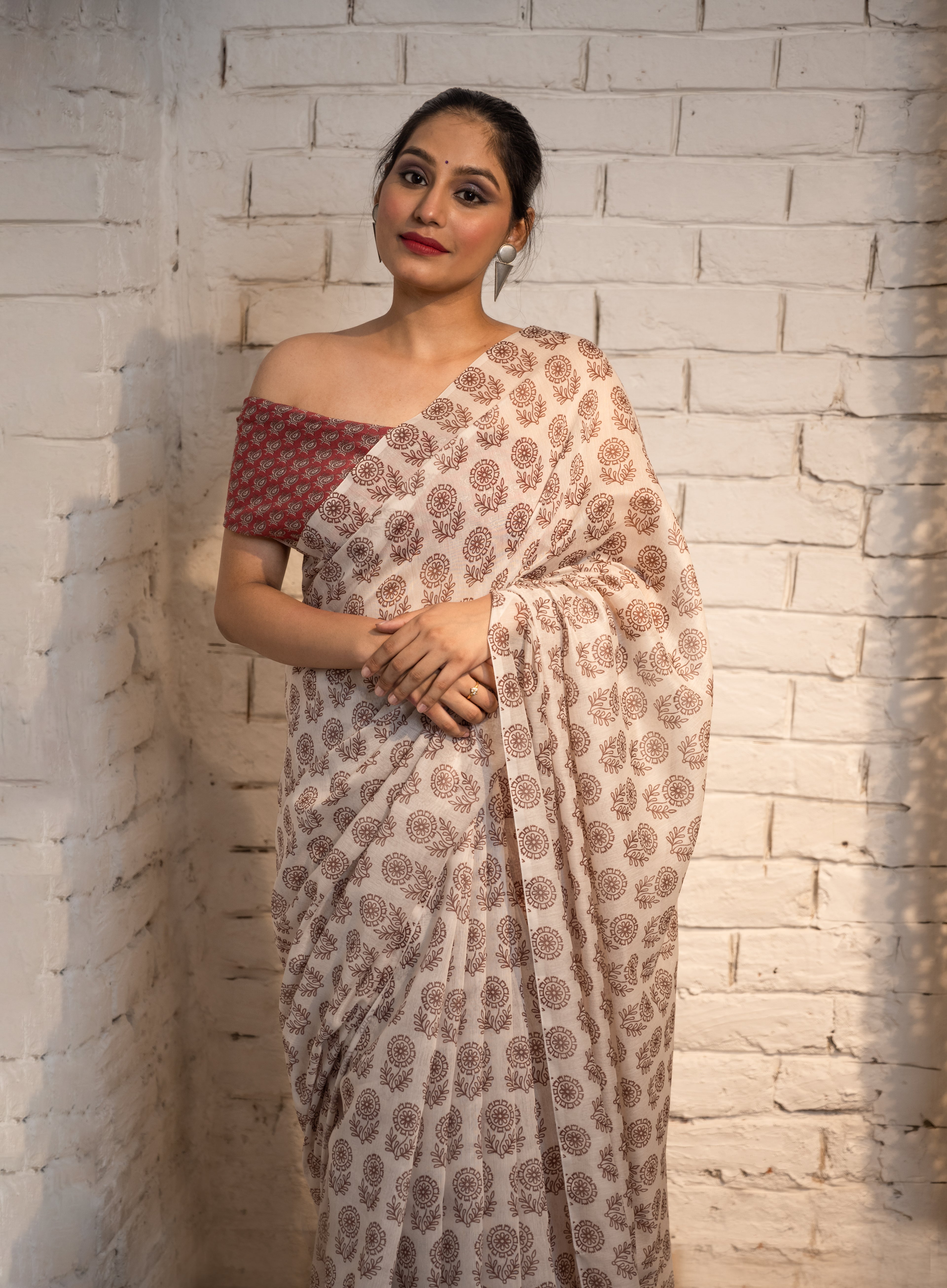 Ivory Blossom Cotton Saree