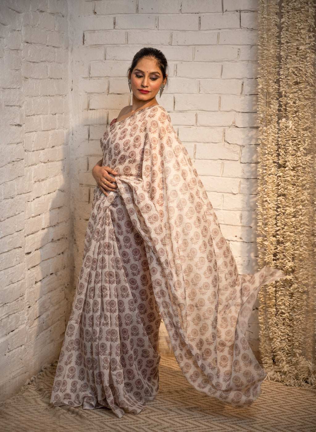 Ivory Blossom Cotton Saree