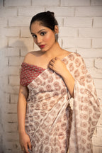 Ivory Blossom Cotton Saree