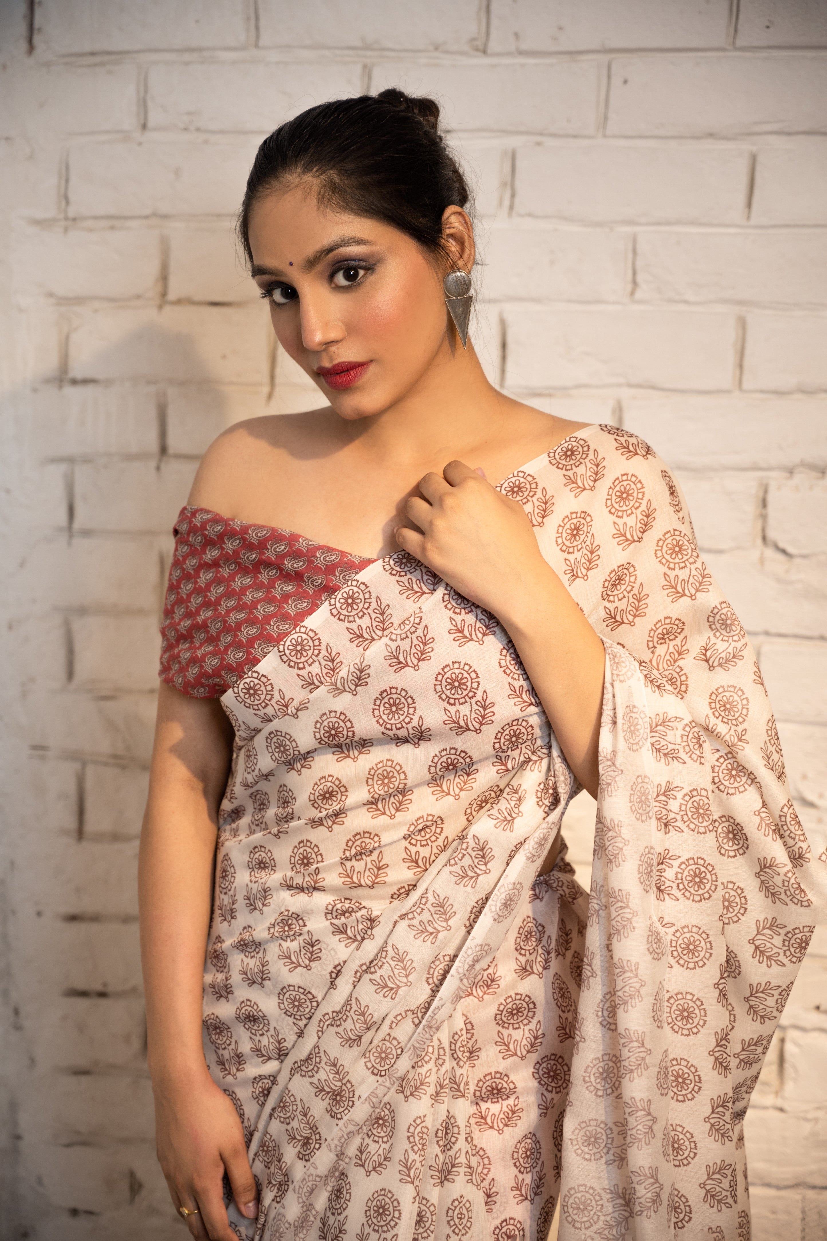 Ivory Blossom Cotton Saree