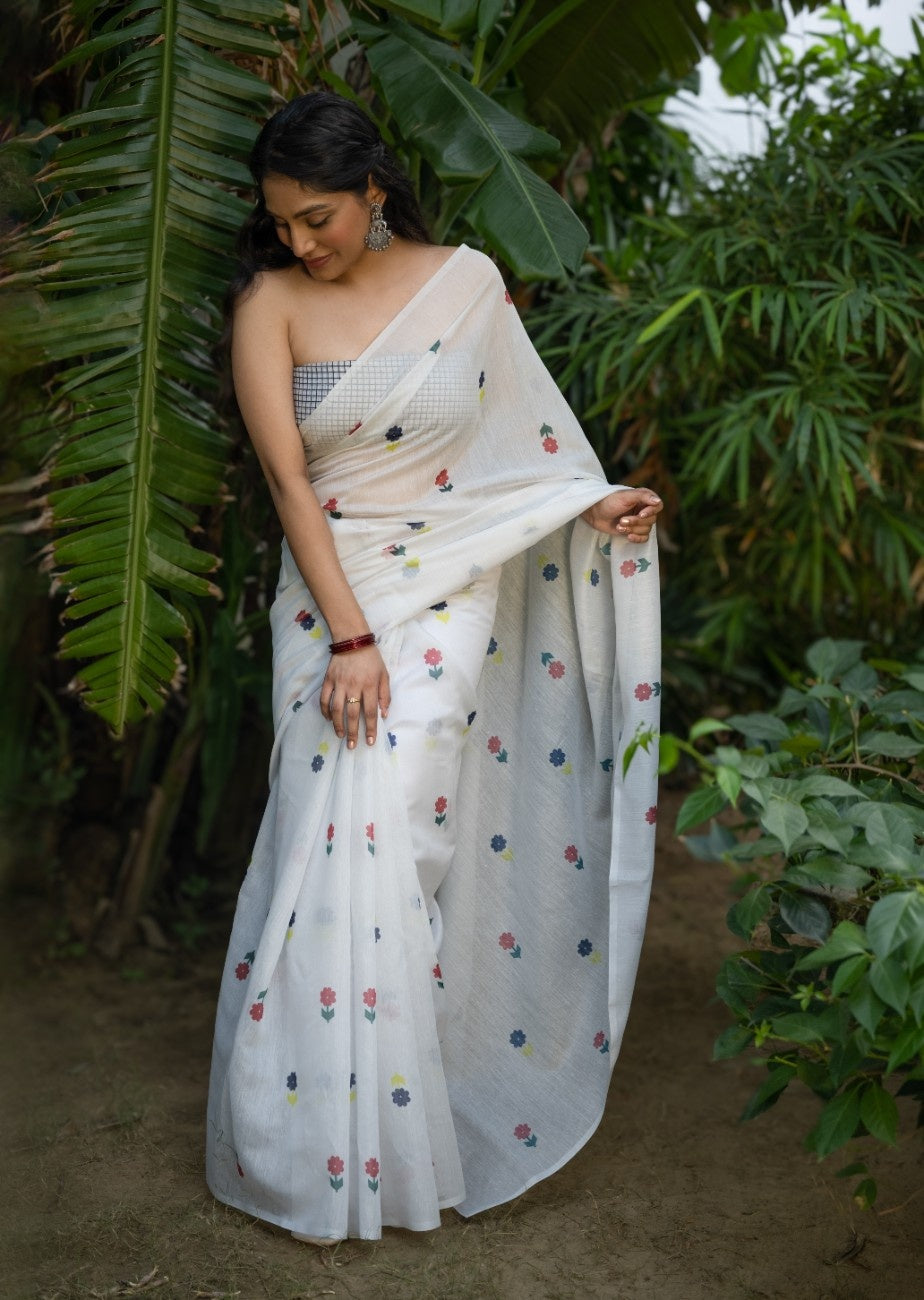 Ivory Meadow Buti Chanderi Saree