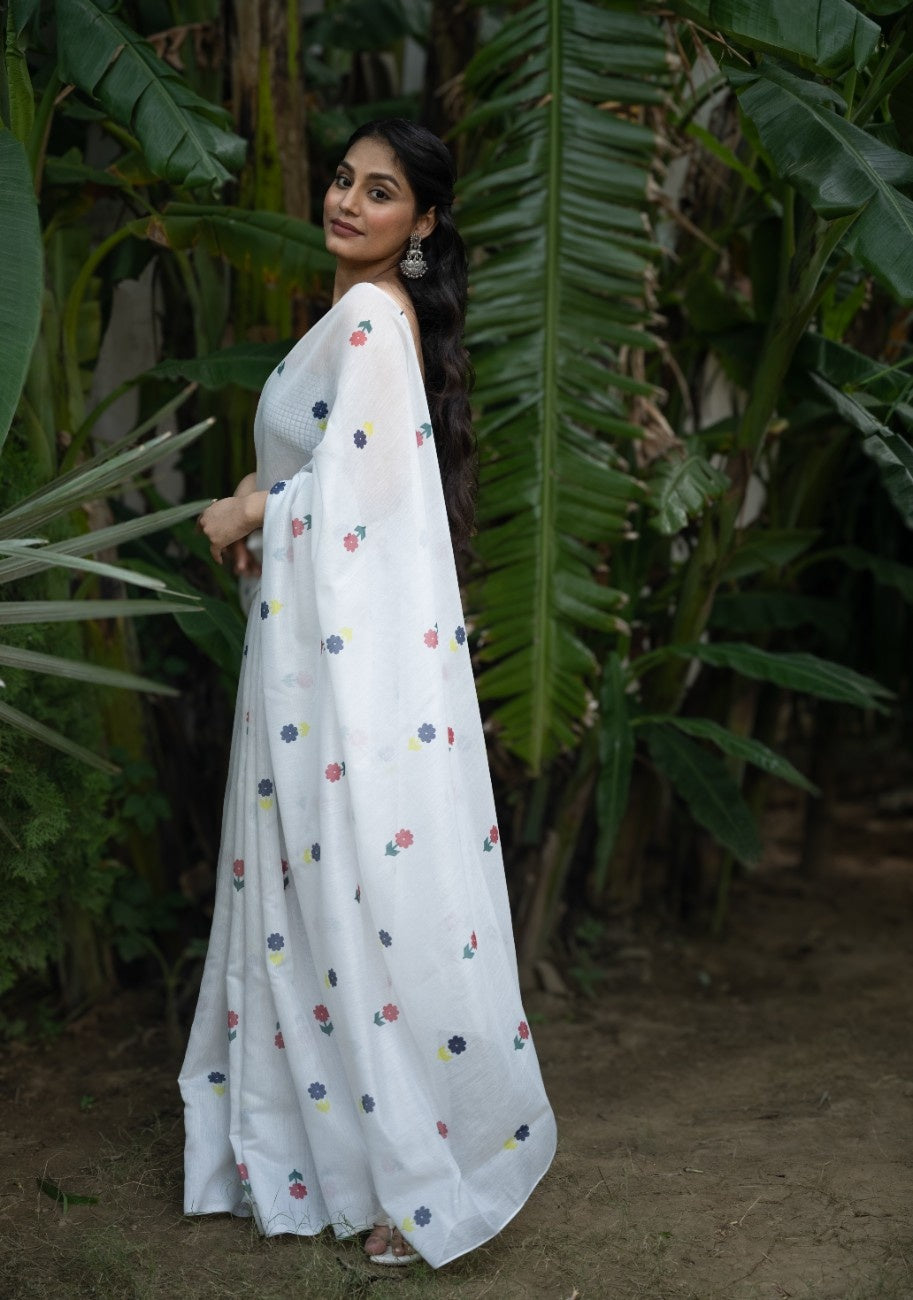 Ivory Meadow Buti Chanderi Saree