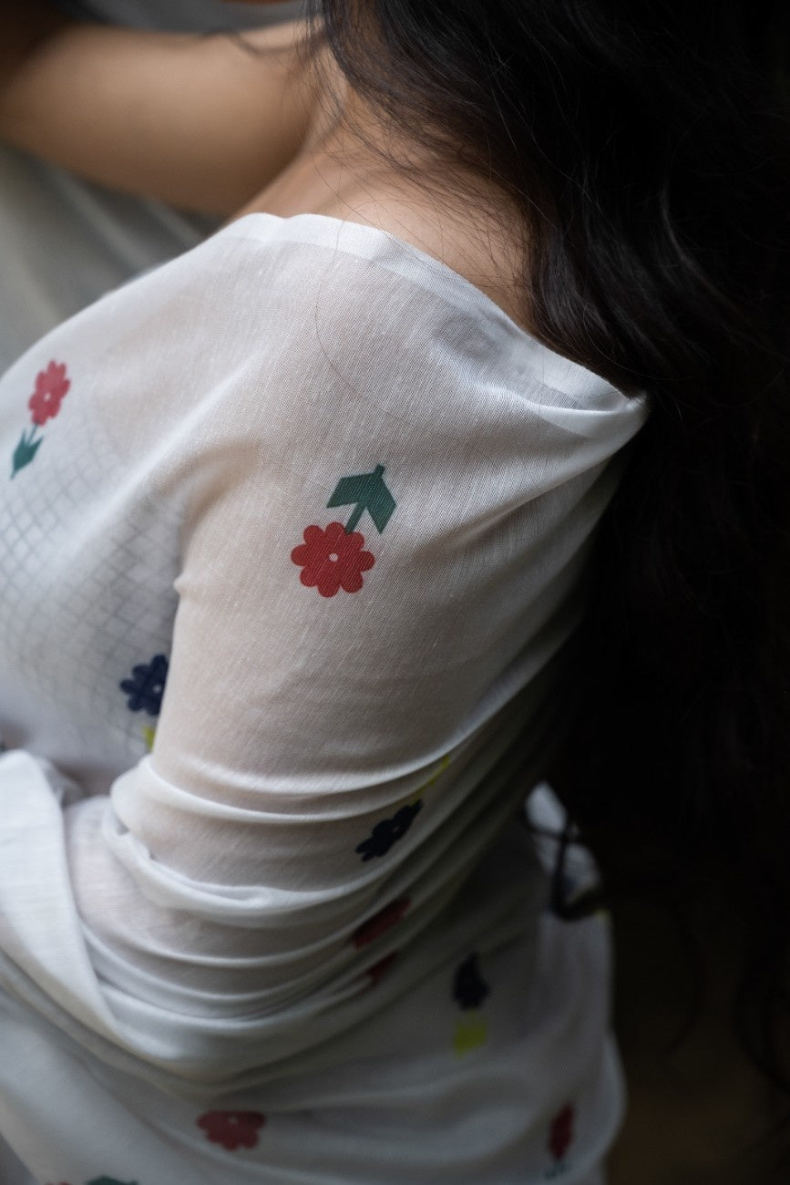 Ivory Meadow Buti Chanderi Saree
