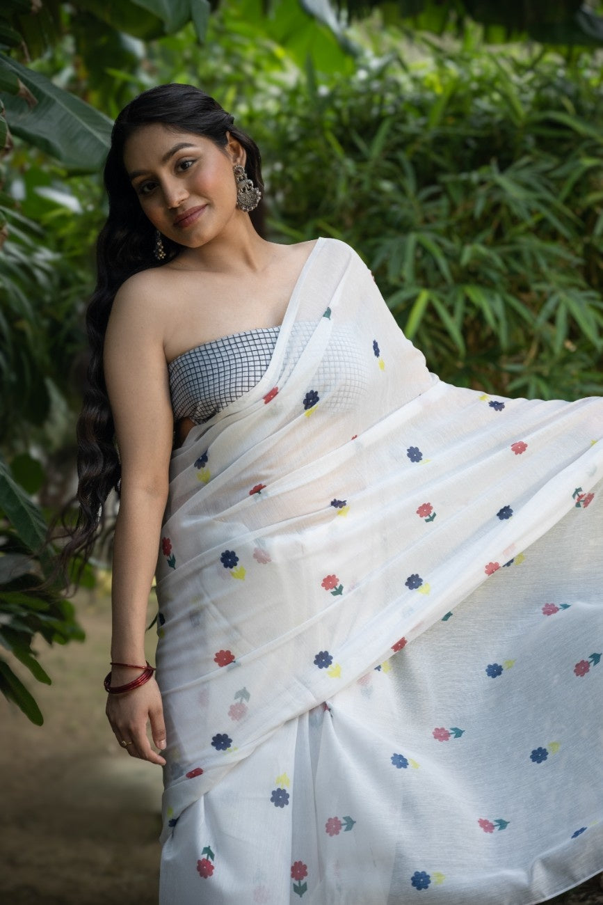 Ivory Meadow Buti Chanderi Saree