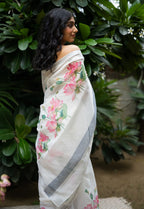 Ivory Lotus Bloom Cotton Saree
