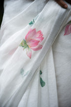 Ivory Lotus Bloom Cotton Saree