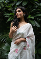 Ivory Lotus Bloom Cotton Saree