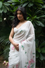 Ivory Lotus Bloom Cotton Saree